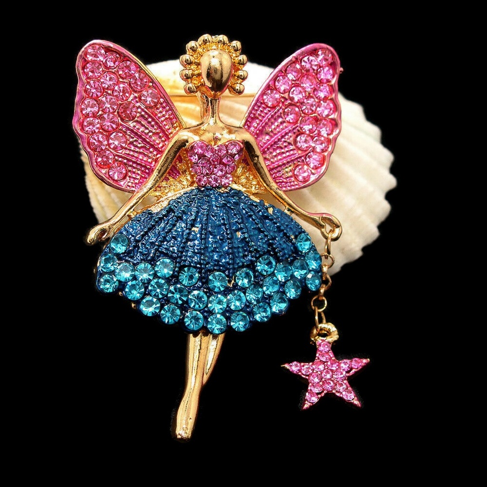 Fairy with Star Dangle Brooch Pendant NWT-